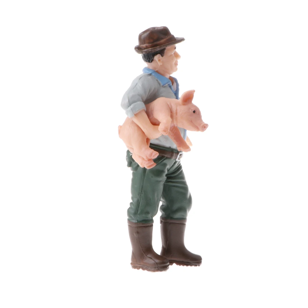 PVC Farm Animal Models Figurine Kids Children Nature & Science Toys - Farmer Holding Pig Figures