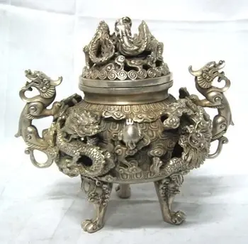 

Details about preeminent Tibet silvered nine dragon censer