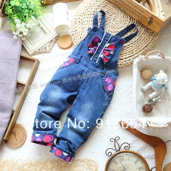 

new 2014 spring autumn baby pants Fashion baby denim overalls girls casual bib pants child all-match jeans