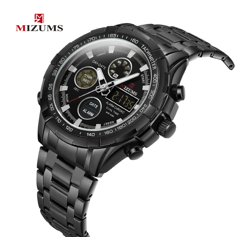 Fashion Brand Men Sports Watches with gold stainless steel band Digital Analog Watch Army Military Waterproof Male LED Clock Relogio Masculino mizums (19)