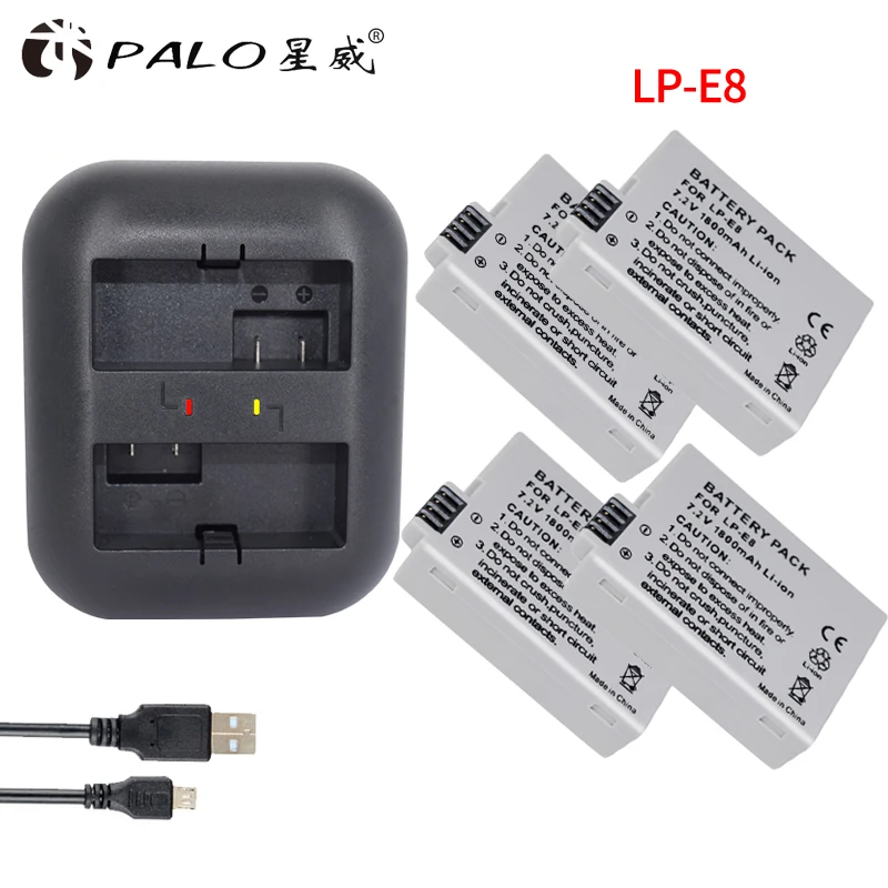 

4PCS LP-E8 Battery Pack LP-E8 Lp E8 For Canon 550D 600D 650D 700D X4 X5 X6i X7i T2i T3i T4i T5i DSLR Camera+charger