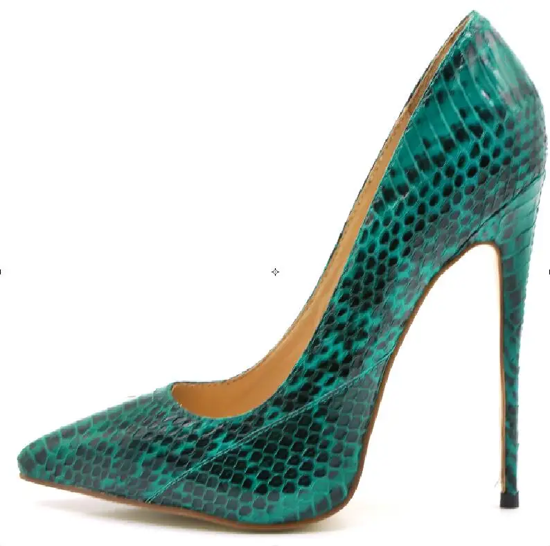

Hot Europe Fashion Sexy Spring/Autumn Green Snakeskin Thin Heels Shoes Pointed Toe Slip-On Women's Shoes Shallow Ladies Pumps