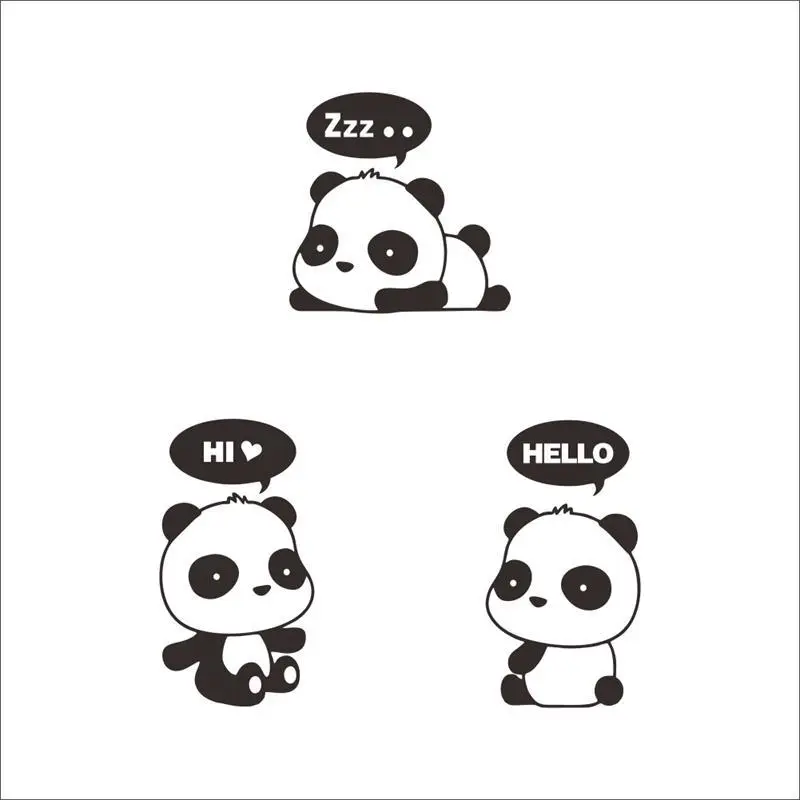 Три милых панды Hello Hi Zzz... для дома окна двери переключатель украшения стены