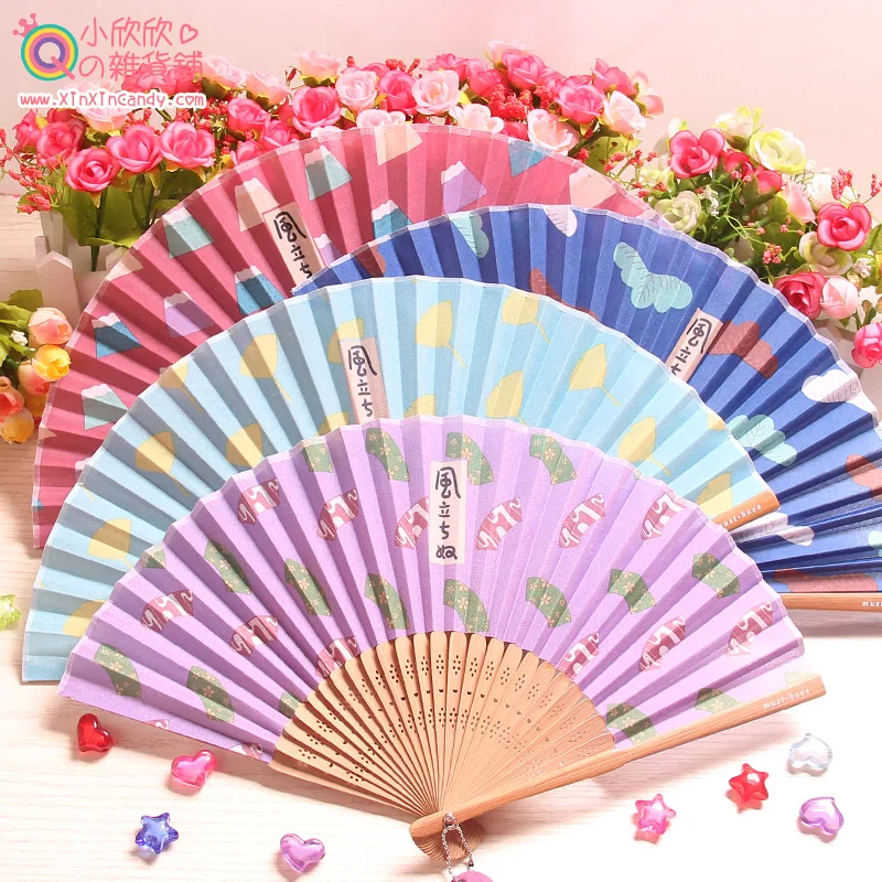 Showtime Korean Cute Japanese Fabric Folding Hand Fan Breeze Bamboo Craft Fan Gift Retro Retro Gift Retro Japaneseretro Fan Aliexpress