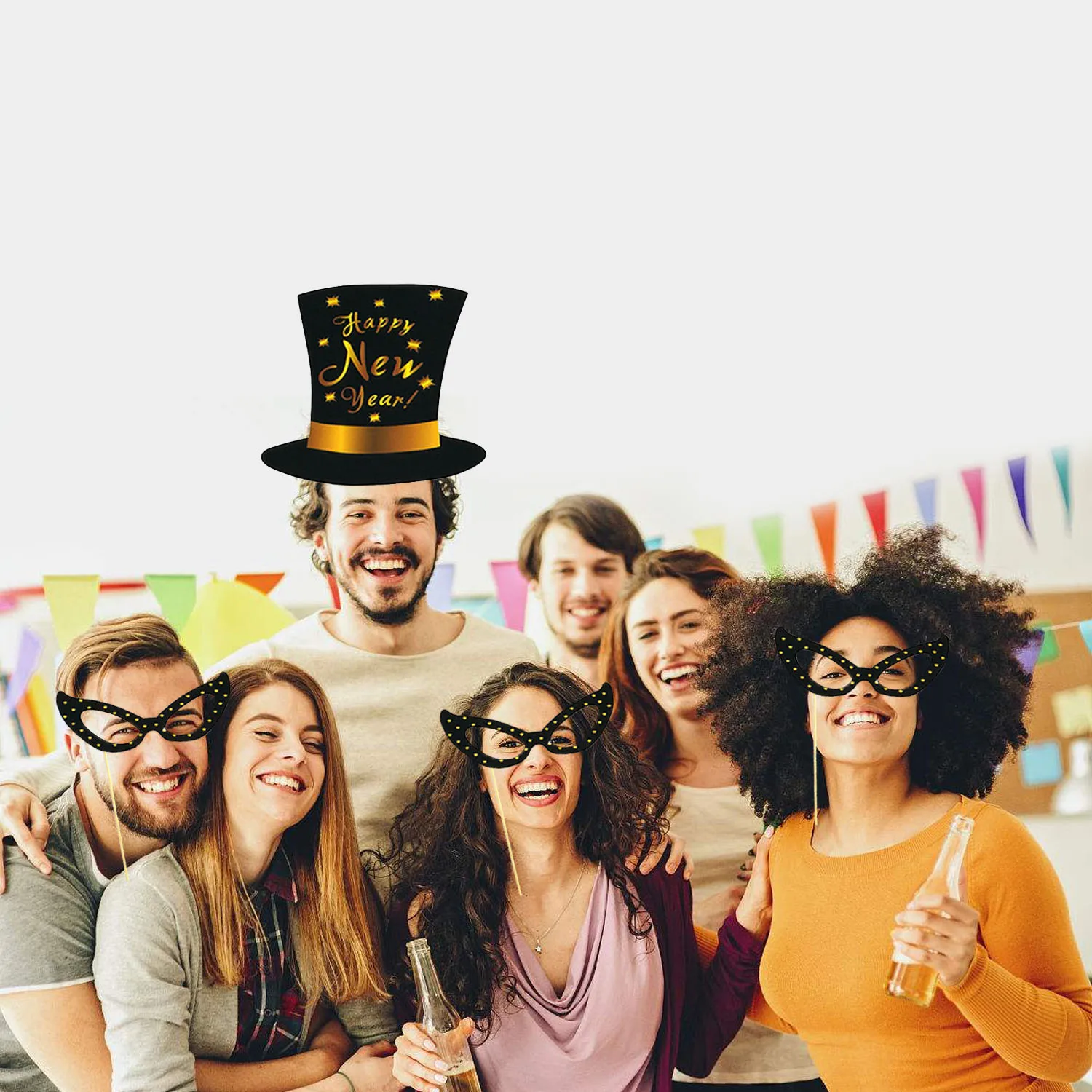 Behogar 12 шт. Happy New вечерние Years Eve партии интимные аксессуары забавные Photo Booth Реквизит карты DIY реквизит для фотографий комплект