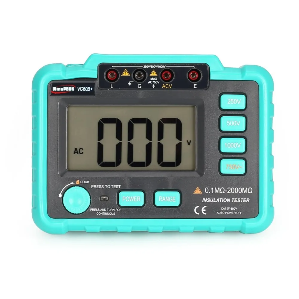 

VC60B+ 1000V Digital Auto Range Insulation Resistance Meter Tester Megohmmeter Megger High Voltage LED Indication