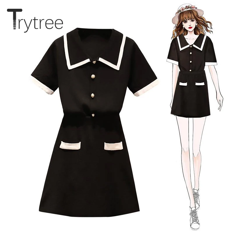 

Trytree Summer Women Two Piece Sets Casual Single Breasted knitted Tops + Skirts Mini Elastic Waist Office Lady 2 Piece Suits