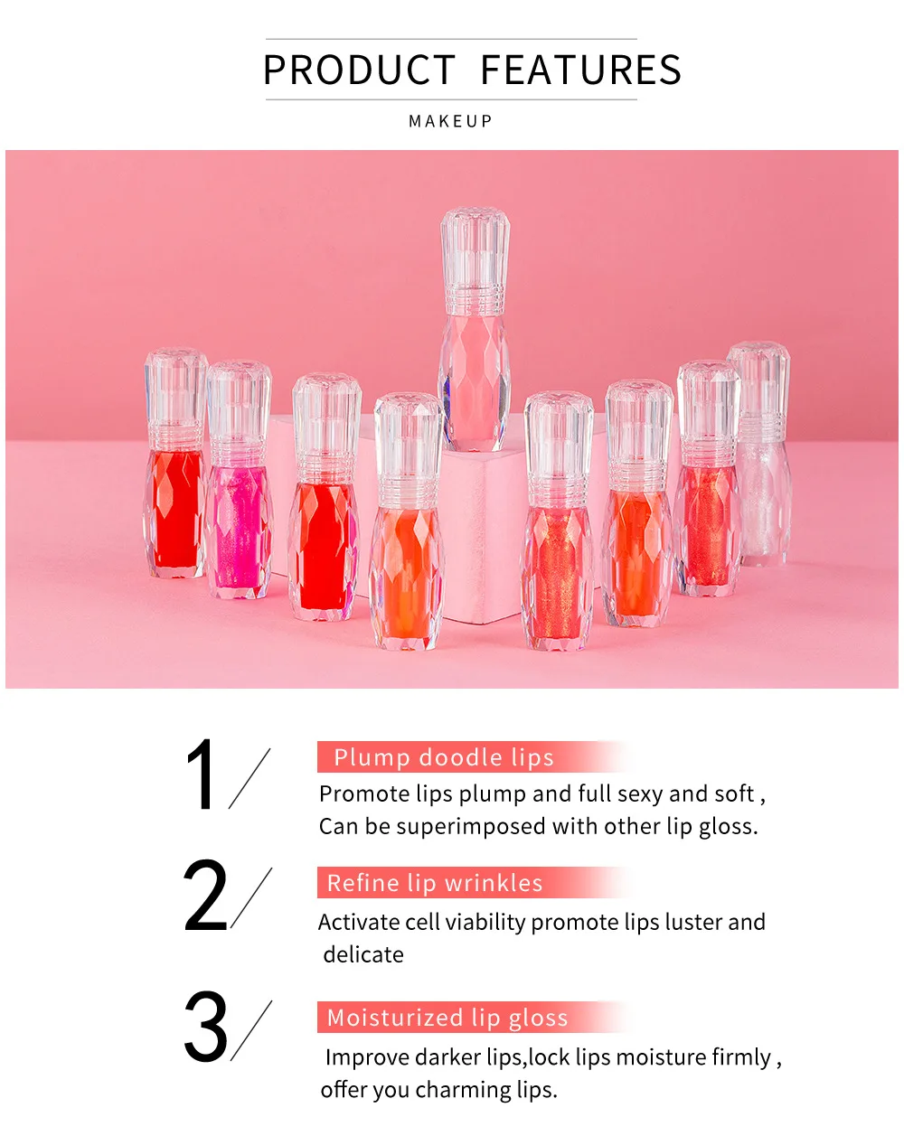 HANDAIYAN Moisturizer Plumper Lip Gloss Long Lasting Sexy Big Lips Pump Transparent Waterproof Volume Vivid Colorful Lipgloss