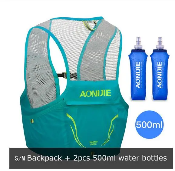 AONIJIE 2.5L Outdoor Lightweight Hydration Backpack Rucksack Bag Vest Hiking Camping Running Marathon 500ML Soft Flask - Цвет: Green-SM-500ML