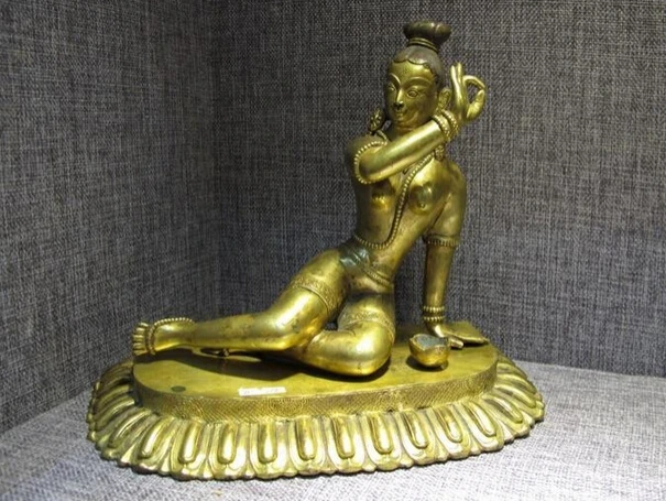 

004193 Tibet Monastery 100% bronze 24k gold carved Kwan-Yin Bodhisattva Buddha Statue