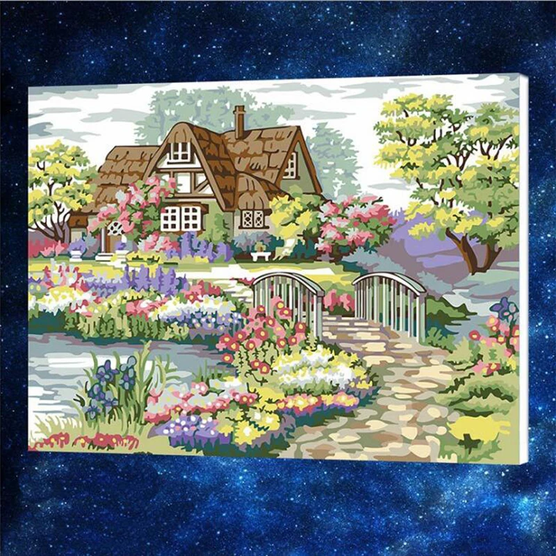 50x65cm House Flowers DIY Painting By Numbers Acrylic Paint By Numbers