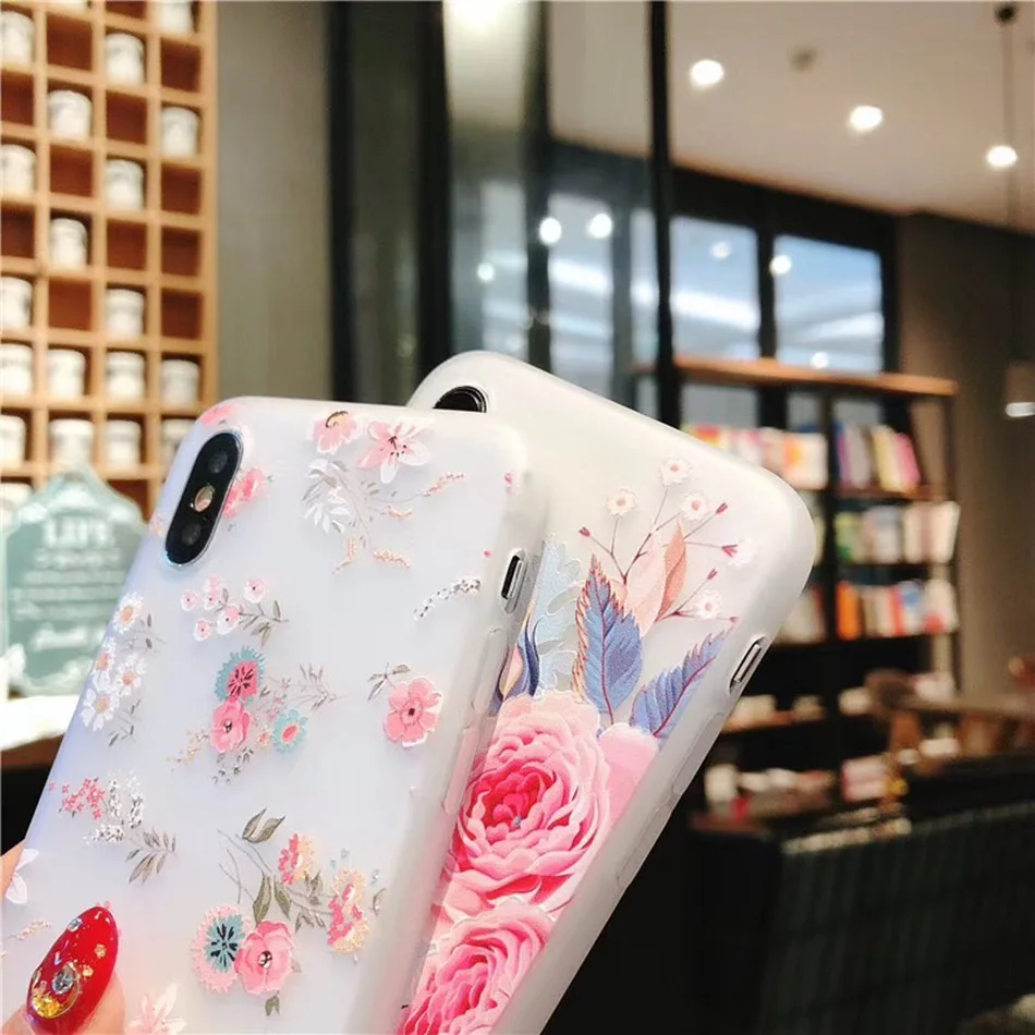 KISSCASE 3D рельефные цветы Чехлы для iPhone 6 6S 7 8 Plus X XS чехол MAX XR Мягкий силиконовый