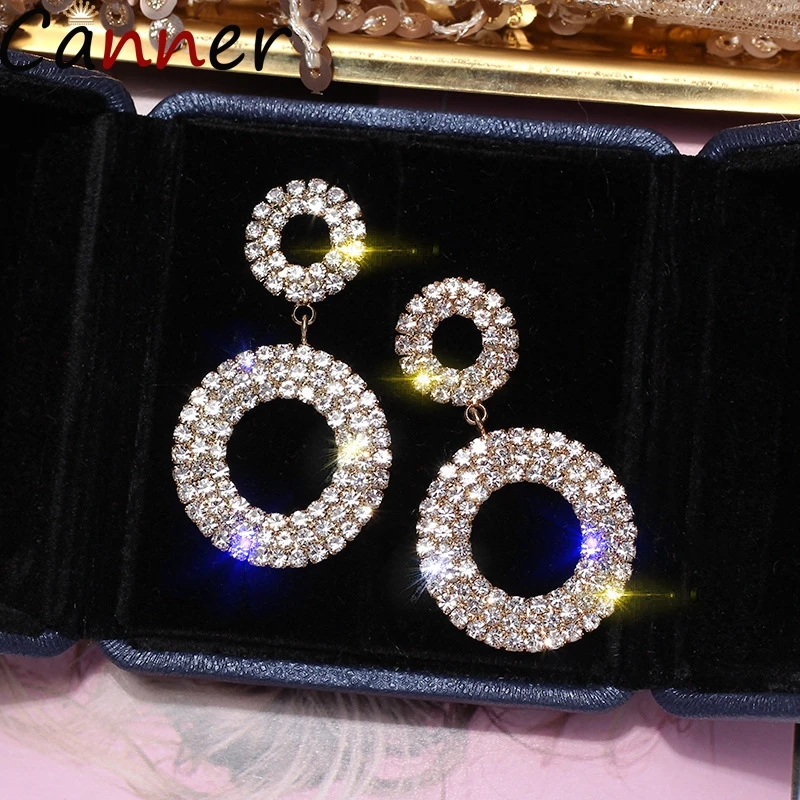 

CANNER Shining Circle Drop Earrings Jewelry Earrings For Women Earing Gold Rhinestone Earrings Crystal Ear Ring Wedding Gifts F4