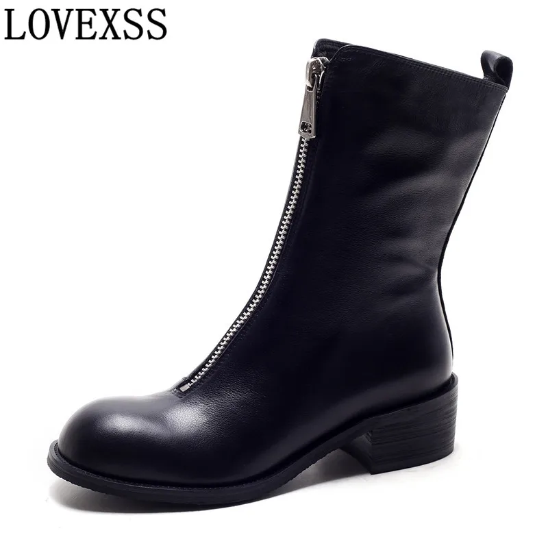 

LOVEXSS Women Cow Leather Round Toe Ankle Boots Winter Fashion Zipper Black Apricot Cow Leather Round Toe Ankle Boots 2017