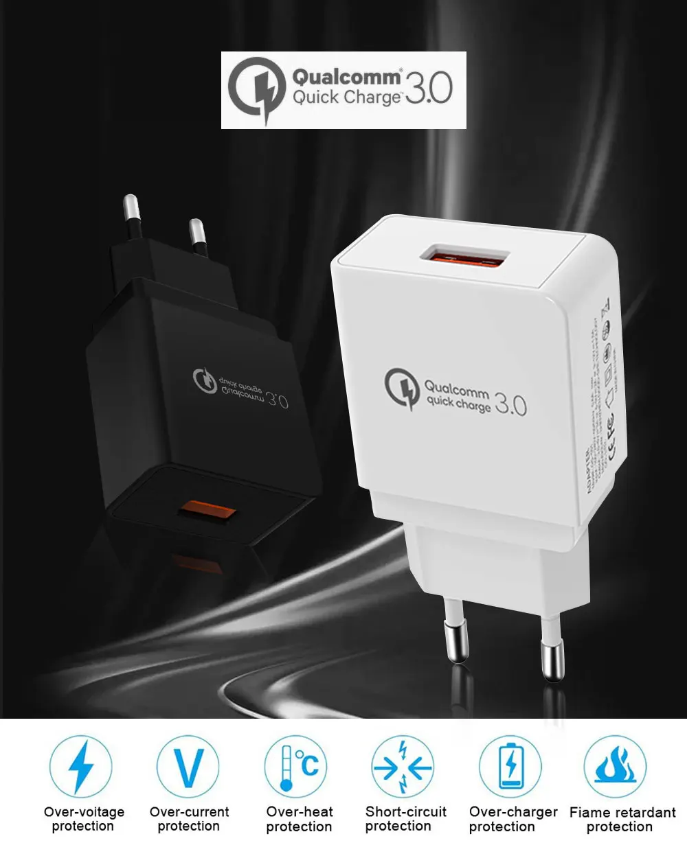 PORTEFEUILLE 18W USB Quick Fast Charge QC 3.0 For Iphone X XR XS MAX 7 8 Plus Samsung Galaxy S10 S9 for xiaomi mi9 Fast Charger (2)
