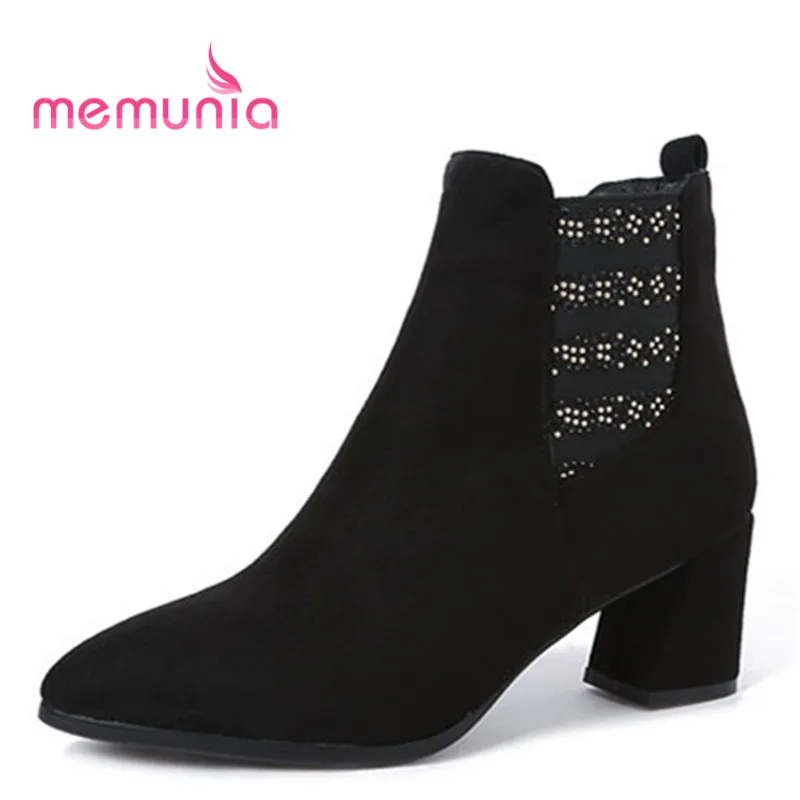 

MEMUNIA large size 32-44 women boots punk rivet fashion boots pointed toe sexy high heels winter boots 2020 new ankle boots