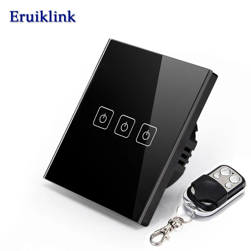 Eruiklink переключатель дистанционного управления, стандарт ЕС, 1, 2, 3 банды, 1 способ, настенный светильник с сенсорным экраном, роскошный стеклянный переключатель, панель, умный дом