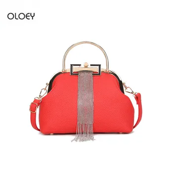 

OLOEY New women's pu leather handbags Shoulder messenger bag Simple fashion tassel shell bag Banquet clutch bag