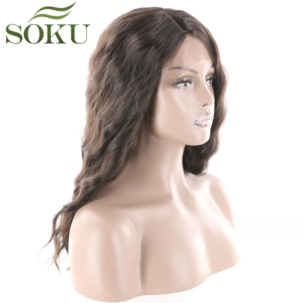 Long Wavy Synthetic Lace Front Wigs For Black Women Dark Brown Color Side Part Lace Wigs Heat Resistant Fiber Glueless Wigs SOKU