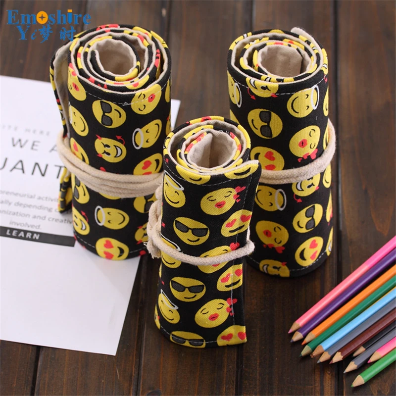 

New Arrival Handmade Expression Smiley Face Pencil Bag Large Capacity Student Canvas Pencil Case Emoji Pencil Case B137