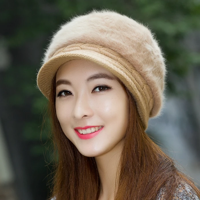 

Hat women's autumn and winter rabbit fur cap benn thermal knitted hat knitted hat ear beret