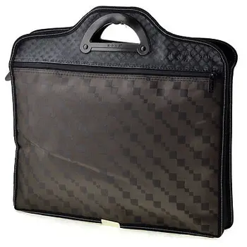 

Textured Plaid Pattern 2 Sections Zippered Dark Brown Conference File Pocket Bag