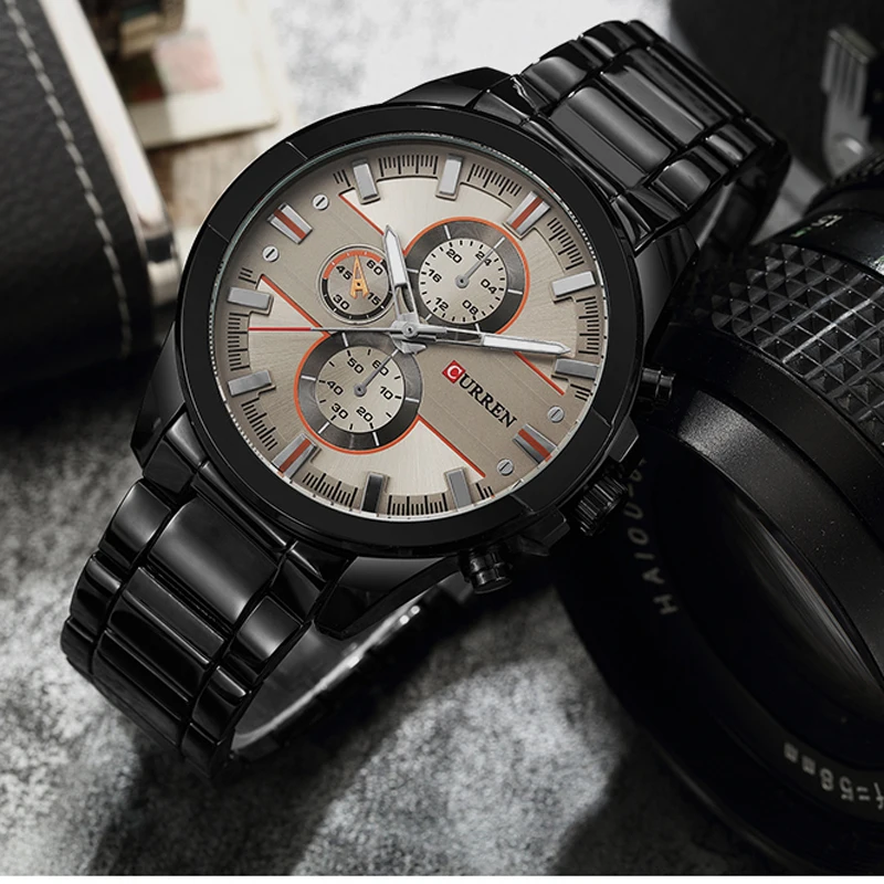  CURREN Classic Stainless Steel Strap Watches Men Military Analog Quartz Wristwatch For Mens Clock C
