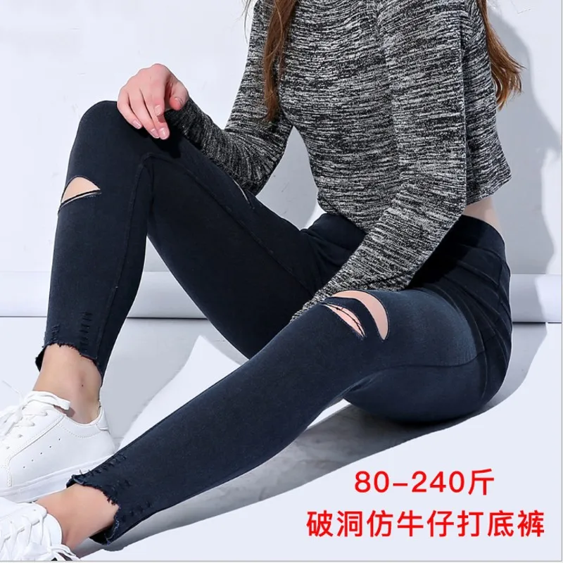 

High elasticity Women's Pants Plus Size Trousers for Women Ripped Slim Pencil Pants Holes Large Size Pantalon Femme High Waist