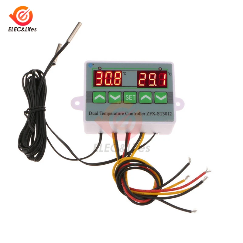 ST3012 Smart Temperature Controller Switch DC 24V LED Digital Dual Electronic Thermostat Temperature Sensor Gauge Heater Cooler ST3012 Smart Temperature Controller Switch DC 24V LED Digital Dual Electronic Thermostat Temperature Sensor Gauge Heater Cooler