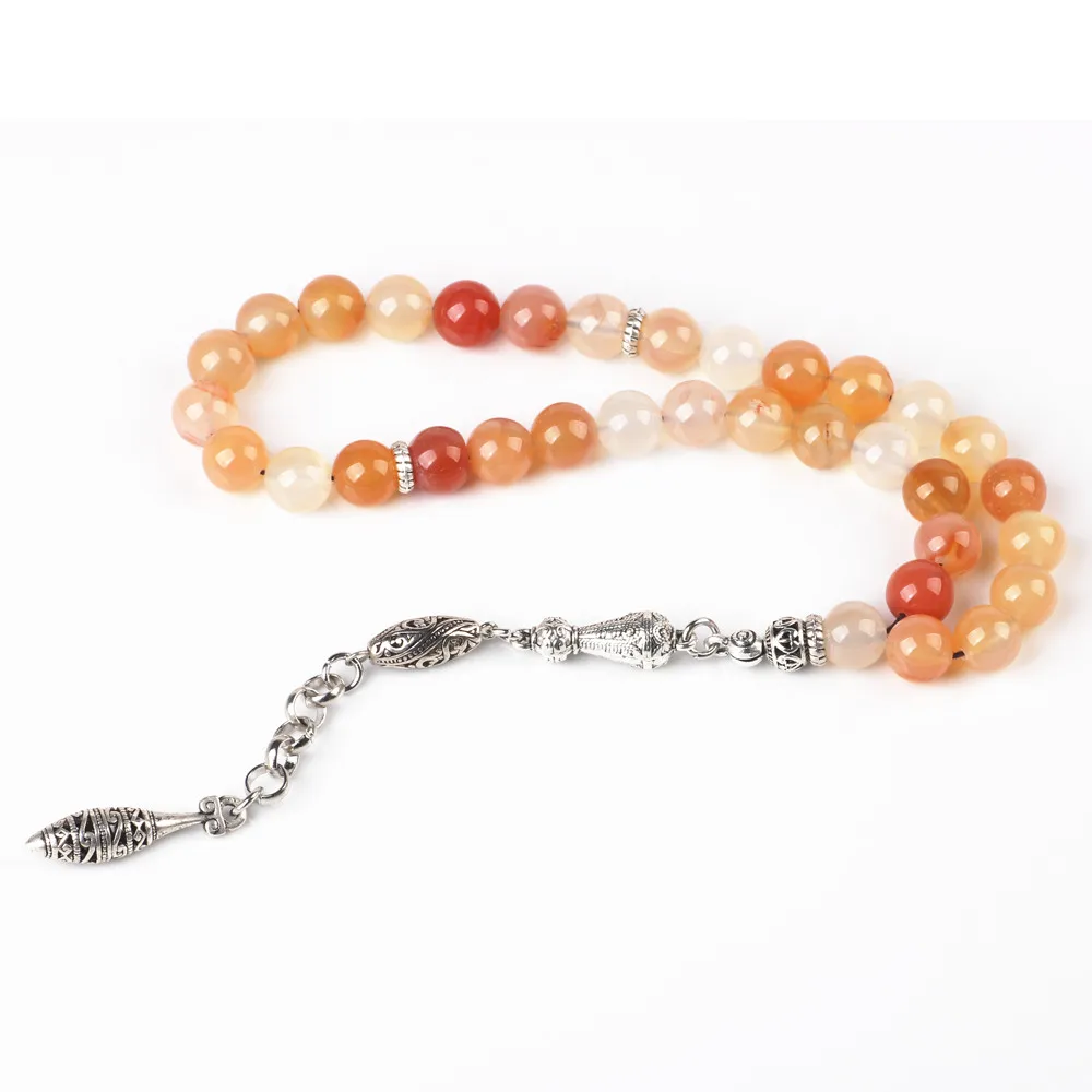 

2018 new stone design tasbih Orange agate 10mm with silver plated taseel