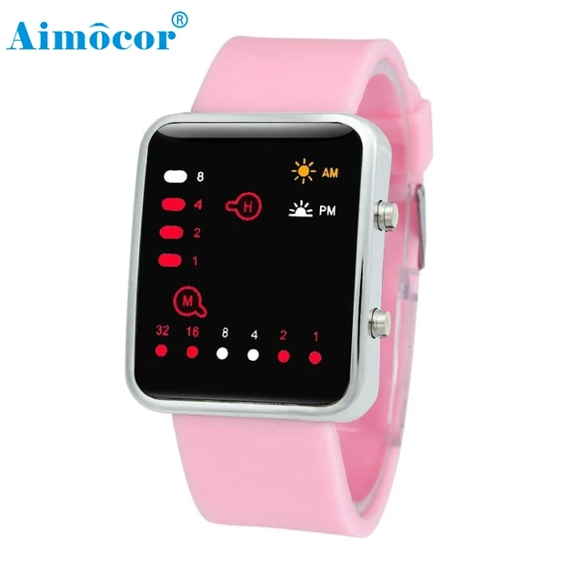 2017 Newly Designed Women Mens Digital Red LED Sports Watch Binary Wristwatch Si 2017 Newly Designed Women Mens Digital Red LED Sports Watch Binary Wristwatch Si