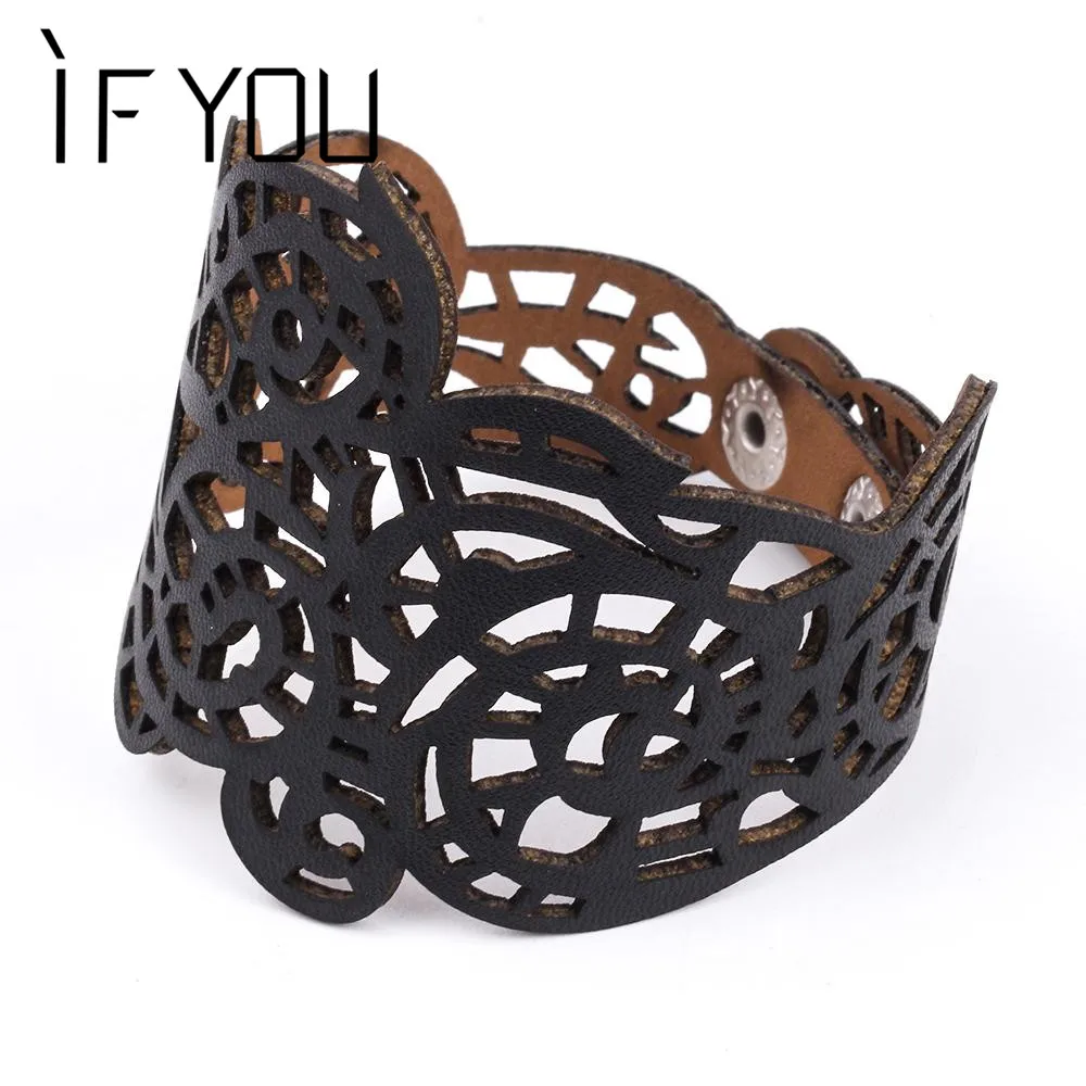 New Arrival Wholesale Jewelry Hollow Charm Faux Leather Bracelet