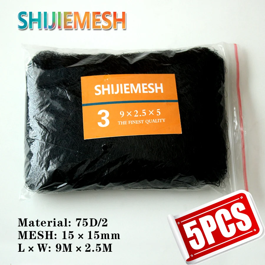 High Quality 9M x 2.5M 15mm Bird Huntting Polyester 75D/2 Anti Bird Mist Net 5pcs