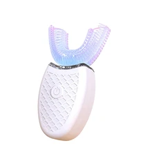 360 градусов U Тип автоматическая электрическая зубная щетка Высокочастотный Ультразвуковой вибрационный синий свет отбеливание зубов силиконовая щетка он