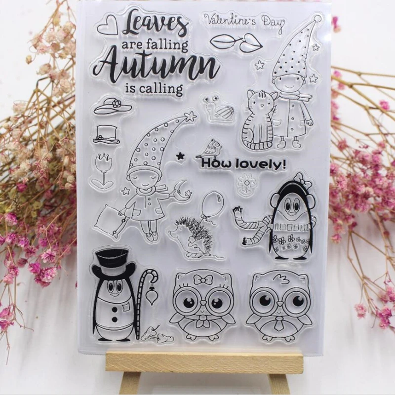 

Owl Girl Cat Penguin Metal Cutting dies and Clear Stamp Set for DIY Scrapbooking Photo Album Decoretive Embossing Stencial