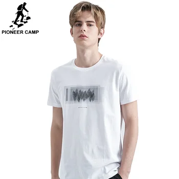 

Pioneer camp short sleeve t shirt mens brand clothing casual feather print cotton soft quality tees men ADT906241