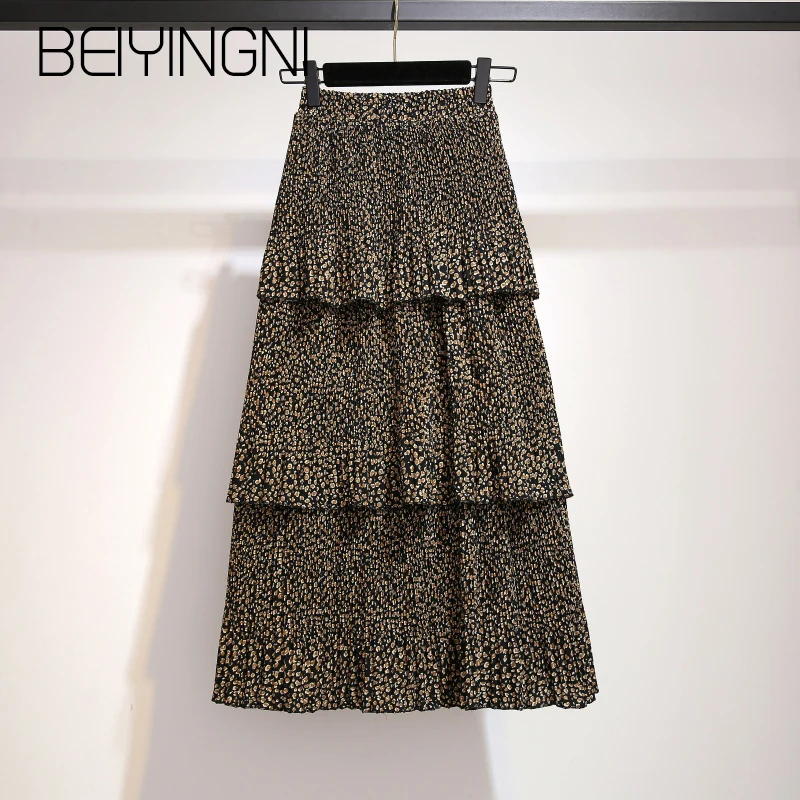 Beiyingni Leopard Printed Skirts Female Pleated Elastic Waist High Quality Fashion Skirt Women Chiffon Jupe Femme Cupcake Faldas Beiyingni Leopard Printed Skirts Female Pleated Elastic Waist High Quality Fashion Skirt Women Chiffon Jupe Femme Cupcake Faldas