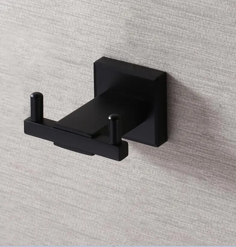 MTTUZK 304 нержавеющая сталь матовый черный аксессуары для ванной комнаты Наборы полотенец крючок для халата бумажный держатель настенный набор оборудования для ванной - Цвет: Robe hook