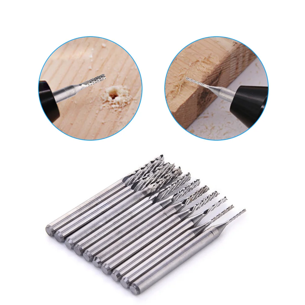 

End Mills 10pcs 3.175 Diameter CNC End Mill Cutter Mini PCB Carbide Router Bits Kit Set 0.8-3.175 mm For Milling Tools