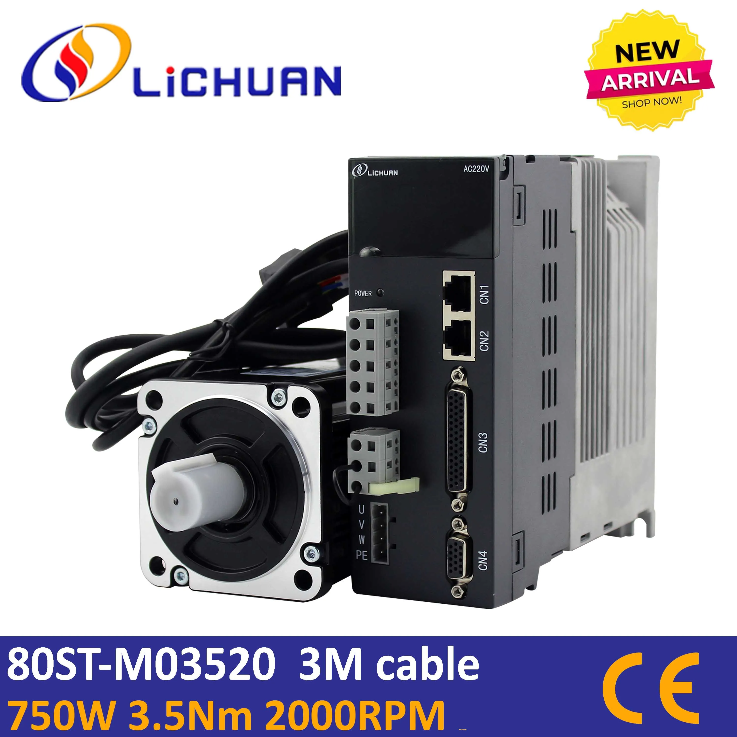 

Lichuan 80st-M03520 for 750W servo motor kit 3.5Nm 2000rpm 220 volt motor ac motor driver AC servo kit servo drive 750W