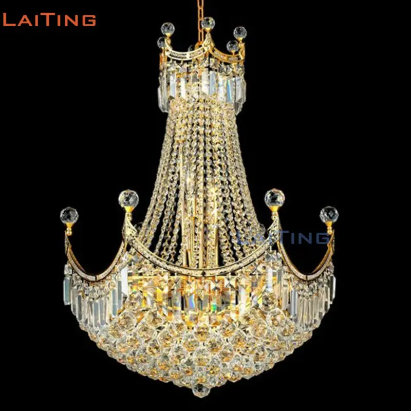 

LAITING Crown Shaped Luxury Chandelier Gold Lustre Cristal Chandeliers Foyer Decoration Lighting LT-61000 +Free shipping