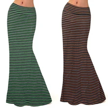 Зеленый оранжевый в полоску длинная юбка Винтаж элегантные женские Русалка длиной до пола тонкие юбки модные Высокая Талия Макси Плюс Размеры SkirtY1
