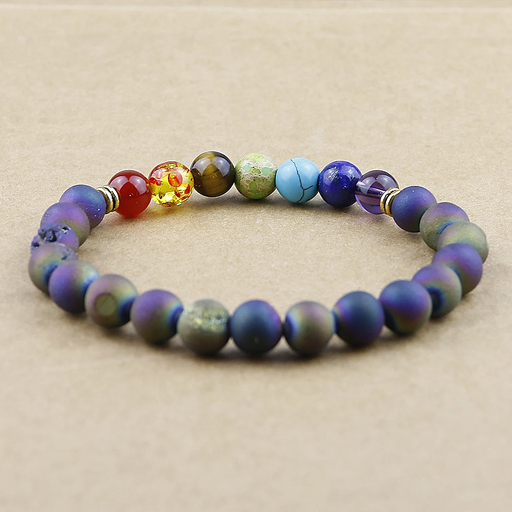 Многоцветный 7 Чакра исцеляющий баланс браслет из бусин, Йога Энергия натуральный камень оникс браслет из жеоды женские мужские ювелирные изделия