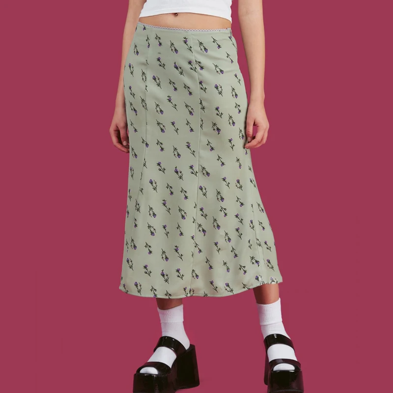 floral print skirt Винтажная Женская длинная юбка с цветочным принтом, Harajuku, брендовые модные юбки Kiko, милая эластичная юбка макси с высокой талией для девочек, уличная одежда - Цвет: floral print skirt