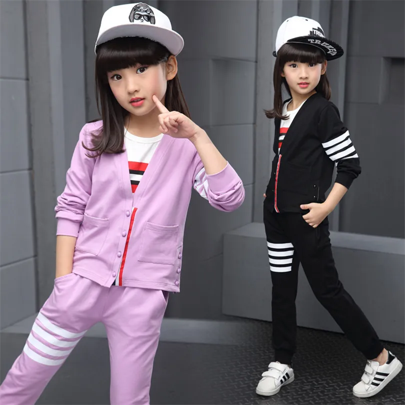 Leisure Cardigan & Pants Children Clothes Set 2017 New Fashion Kids Clothing Suit Simple Design V-neck Long Sleeve Child Clothes