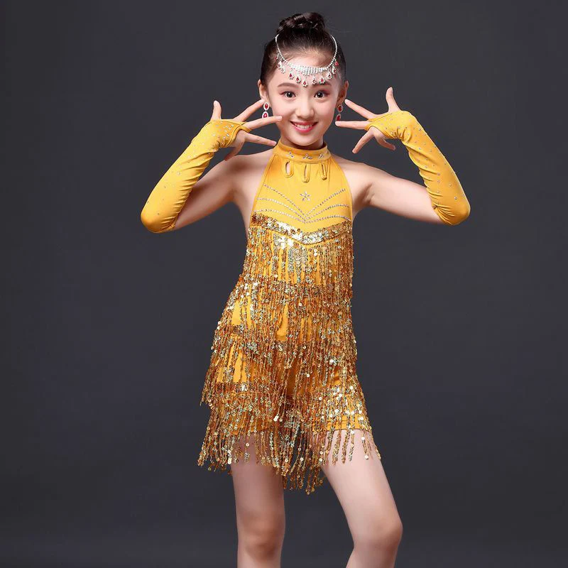 2017 Girl Latin Dance Dress Fringe Children/Female Sexy Ballroom Dancing Costumes Formal Beauty Stage Clothes DQ2028 | Тематическая