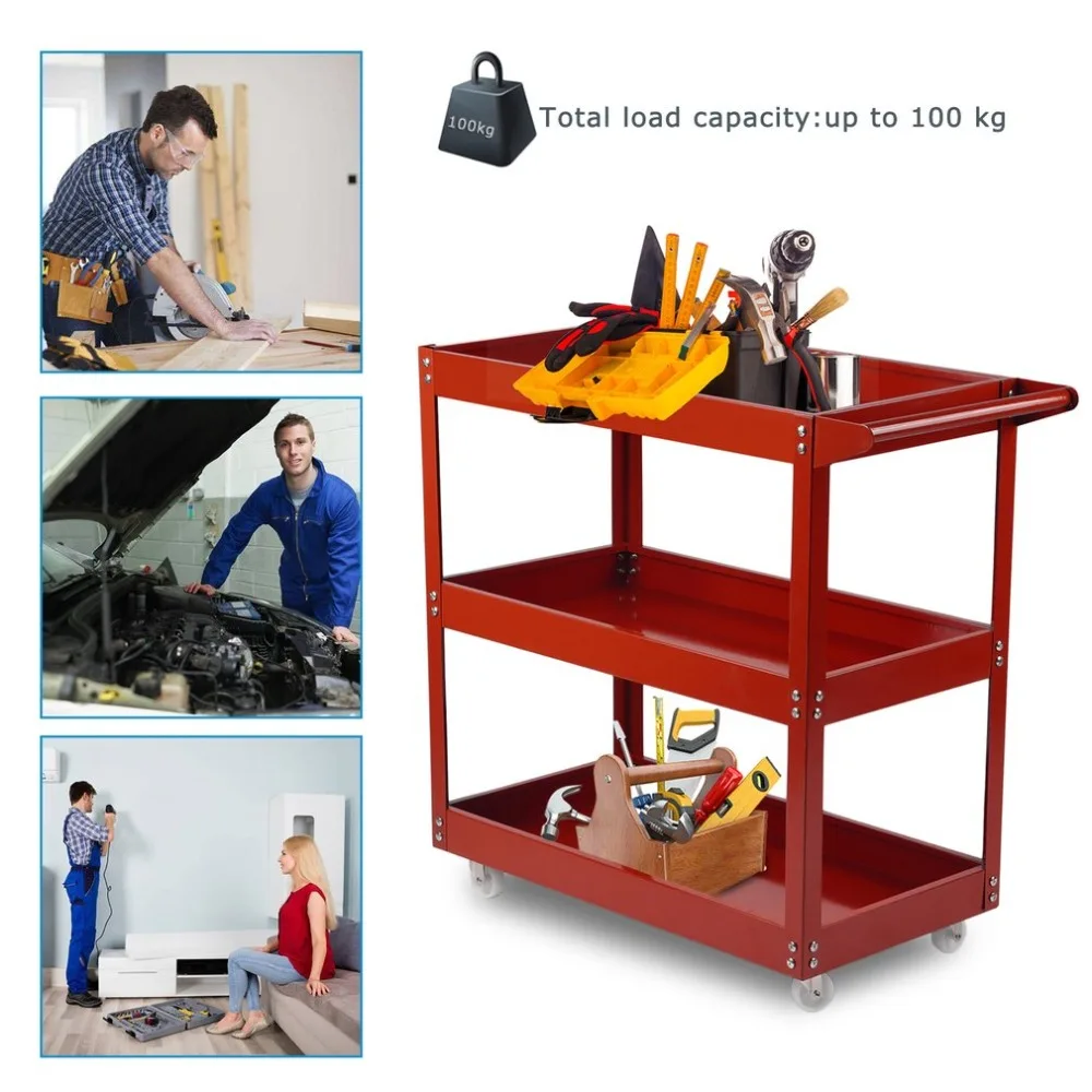 

High Performance 3 Tiers Home Garage Workshop Trolley Transport Tool Cart DIY Storage Wheel Cart Trolley Home Hand Tool Parts