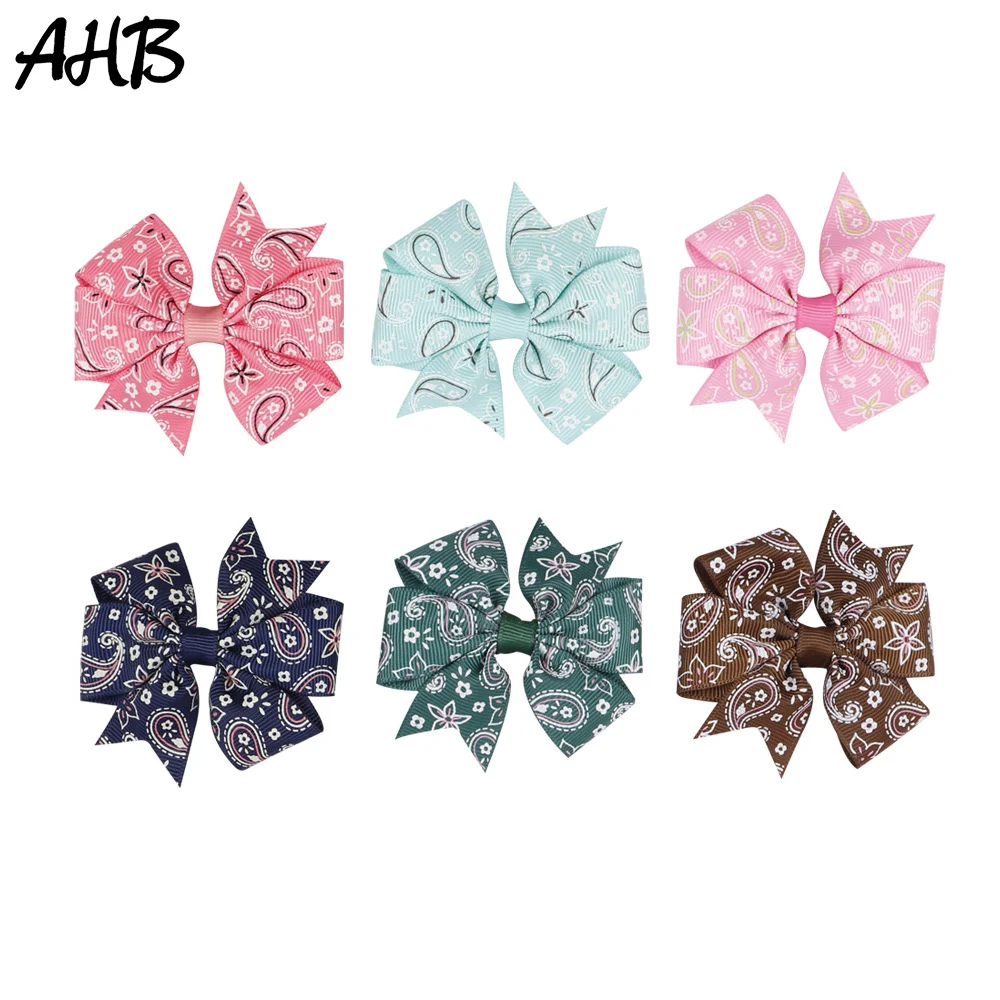 

AHB Hair Accessories 3" Small Hair Bows for Girls Hair Clips Paisley Bow Hair Ribbon Hairgrips Party Print Bowknot Kids Headwear