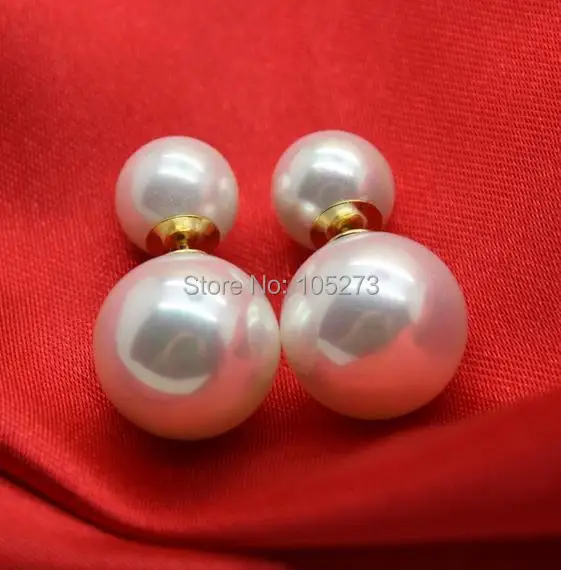 

New Arriver Shell Earrings White Color Two Beads South Sea Shell Pearl Earrings Size:8-12mm Hot Sale Jewelry
