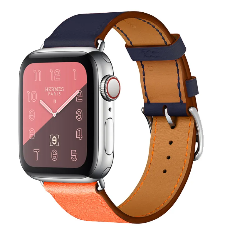 Контрастный цвет спортивный кожаный ремешок 40 44 мм для Hermes Apple Watch 3 ремешок 38 мм 42 мм дышащий браслет ремешок для iWatch 4 3 2 1 - Цвет ремешка: Orange blue